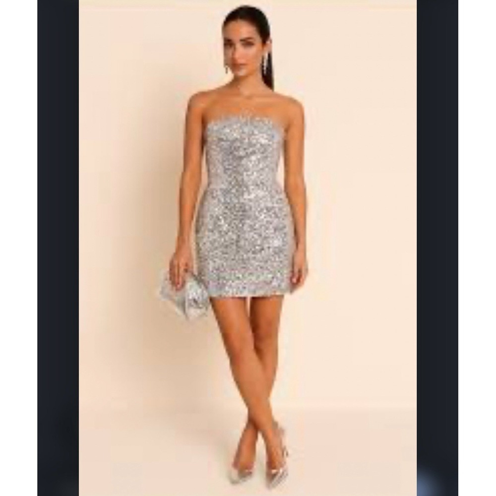 NEW Gianni Bini Silver Sequin Tube Dress Bodycon Sparkly Mini Size S Small Party